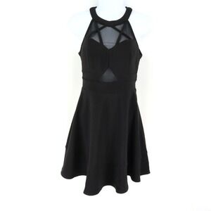 Honey and Rosie Black Dress Sheer Accents Womens Size S Gold Zipper Padded Lined